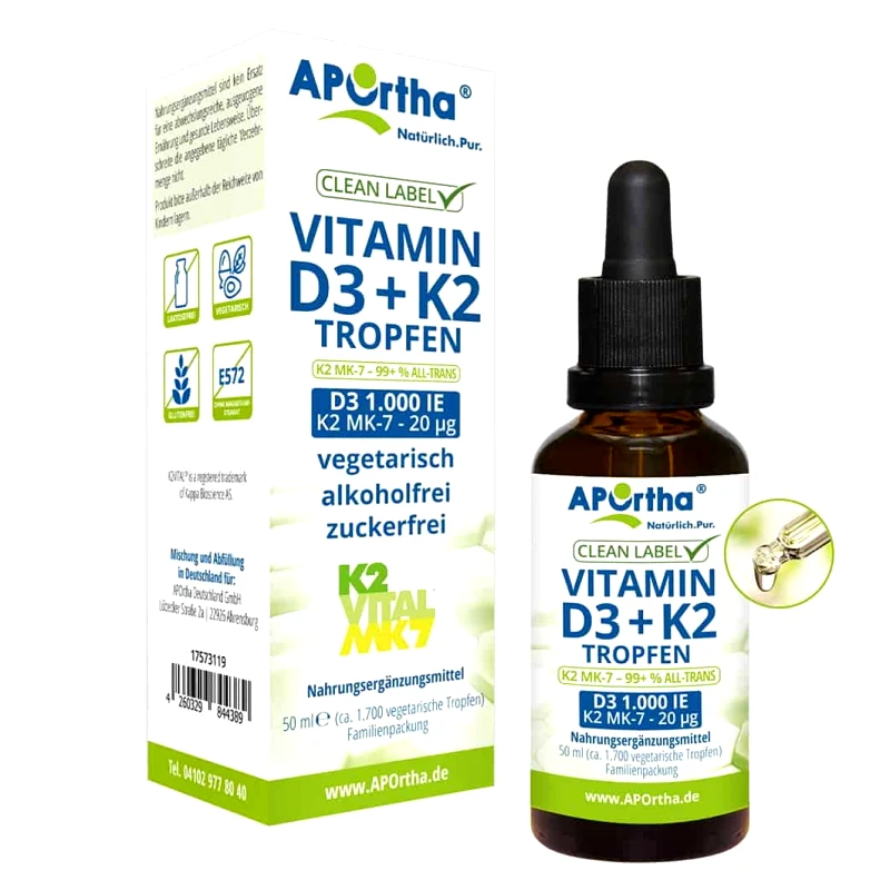 Aportha Aportha Vitamin D3 1000 IU + K2 Vital 20 μg (50 ml) - Βιταμίνη D3 &amp; K2