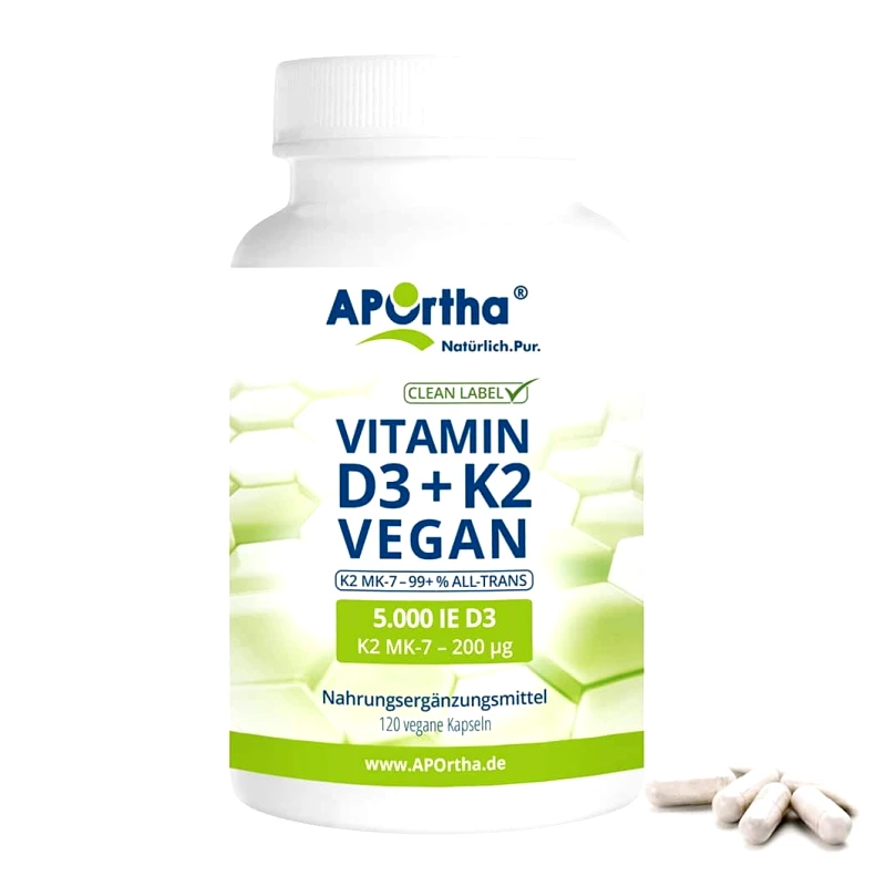 Aportha Vitamin D3 5000IU+k2 200mcg VEGAN -120caps