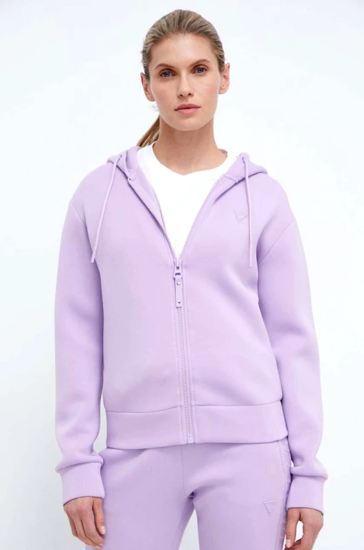 Guess Μπλούζα Guess χρώμα: μοβ, με κουκούλα