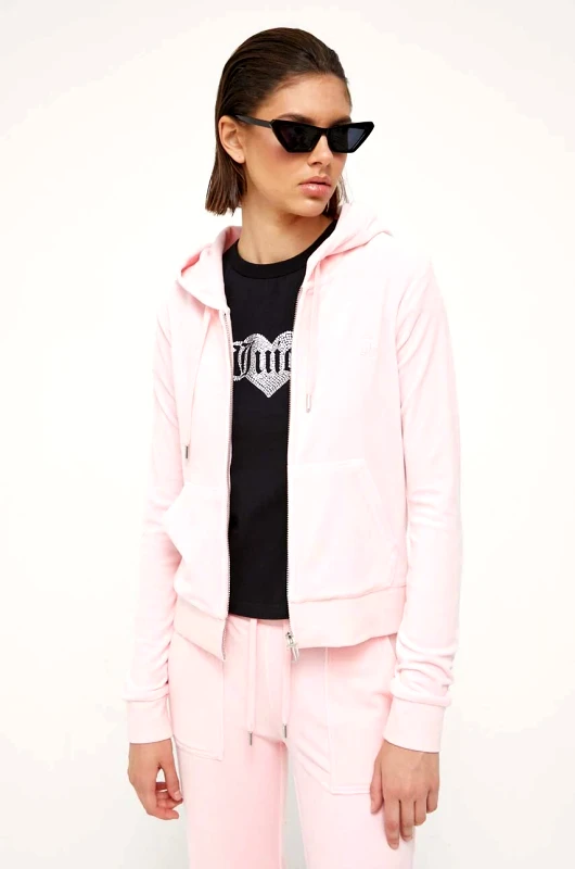 Juicy Couture Μπλούζα Juicy Couture Robertson χρώμα: ροζ, με κουκούλα