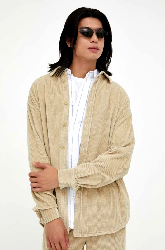 American Vintage Βαμβακερό πουκάμισο American Vintage ανδρικό, χρώμα: μπεζ