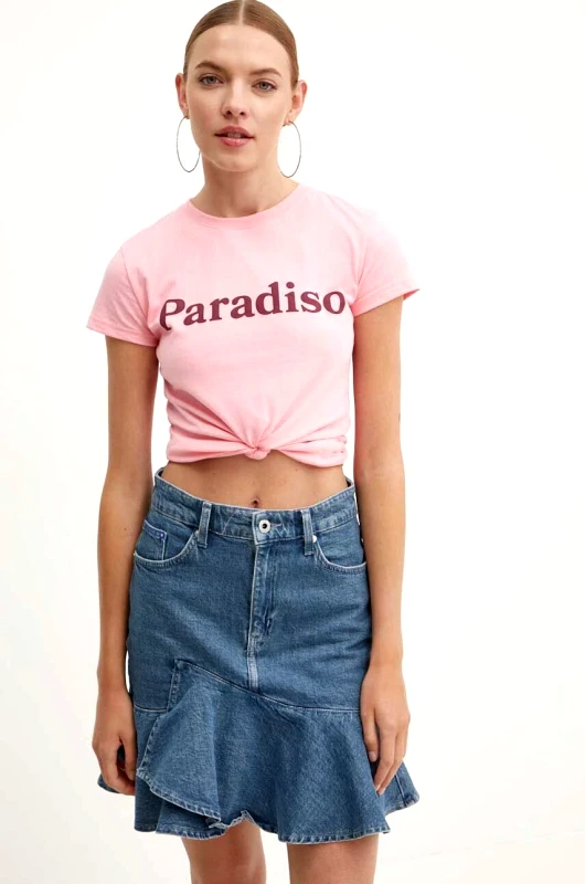 Drivemebikini Βαμβακερό μπλουζάκι Drivemebikini Paradiso γυναικείο, χρώμα: ροζ