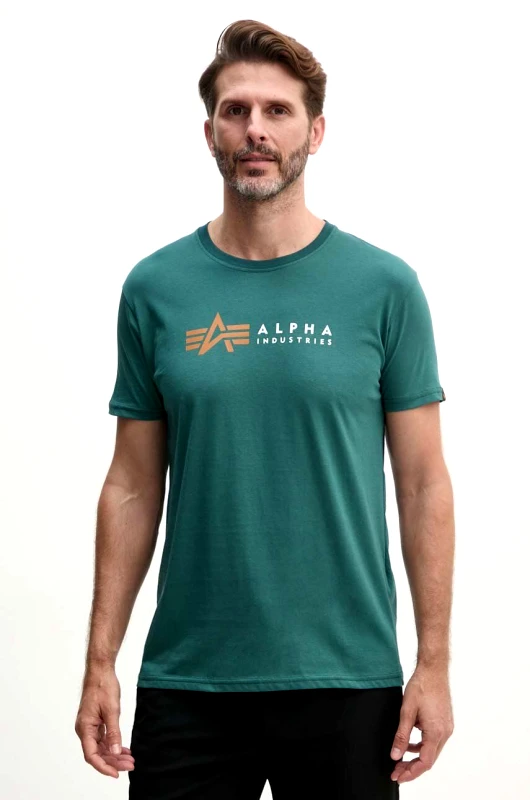 Alpha Industries Βαμβακερό μπλουζάκι Alpha Industries Label ανδρικό, χρώμα: πράσινο, 118502