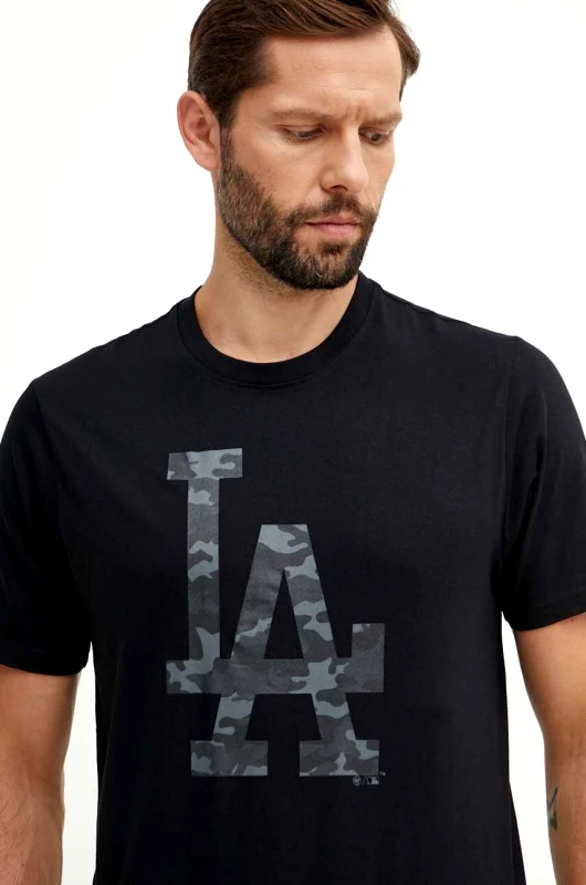 47 brand Βαμβακερό μπλουζάκι 47 brand MLB Los Angeles Dodgers ανδρικό, χρώμα: μαύρο, BB012TEMECH608510JK