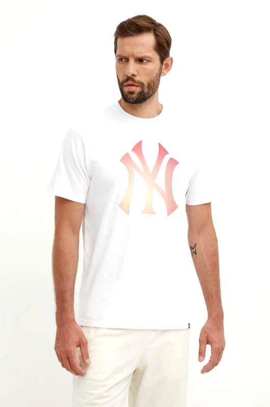 47 brand Βαμβακερό μπλουζάκι 47 brand MLB New York Yankees ανδρικό, χρώμα: άσπρο, BB017TEMECH618798WW