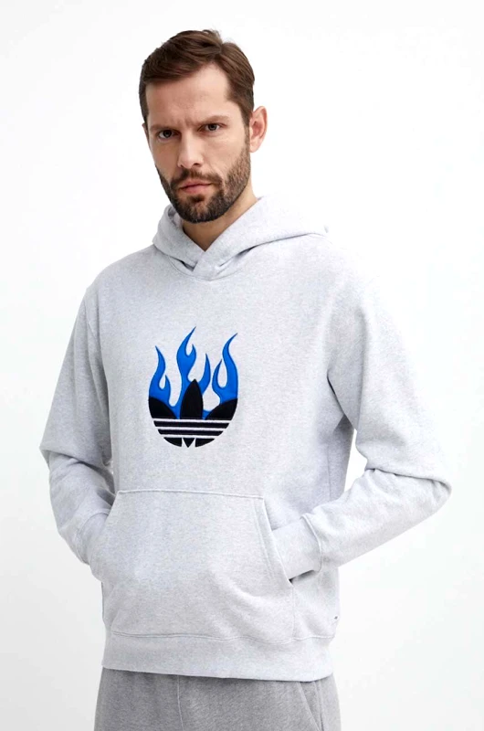 adidas Originals Βαμβακερή μπλούζα adidas Originals χρώμα: γκρι, με κουκούλα, IS2947