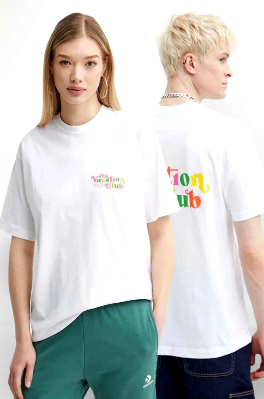 On Vacation Βαμβακερό μπλουζάκι On Vacation Enjoy Enjoy χρώμα: άσπρο, OVC T150 OVC T150