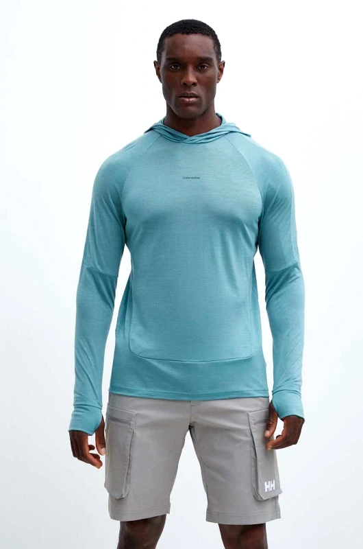 Icebreaker Αθλητική μπλούζα Icebreaker 125 Cool-Lite Merino Blend Sphere χρώμα: πράσινο, με κουκούλα, IB0A56EUA751