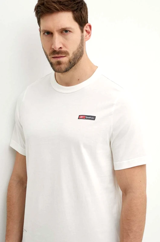 Reebok Βαμβακερό μπλουζάκι Reebok ανδρικό, χρώμα: μπεζ, 100075313