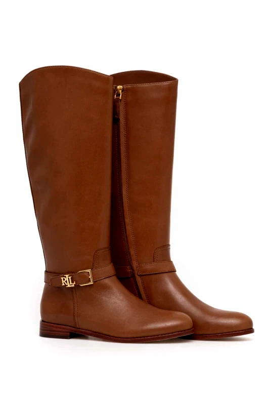 Lauren Ralph Lauren Δερμάτινες μπότες Lauren Ralph Lauren Brooke Tall γυναικείες, χρώμα: καφέ, 802937804002