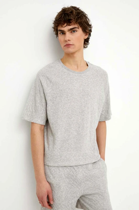 American Vintage Βαμβακερό μπλουζάκι American Vintage ML COL RONDT-SHIRT ML COL ROND ανδρικό, χρώμα: γκρι, MRUZ02AE24 MRUZ02AE24