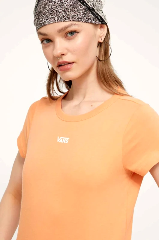Vans Βαμβακερό μπλουζάκι Vans γυναικεία, χρώμα: πορτοκαλί
