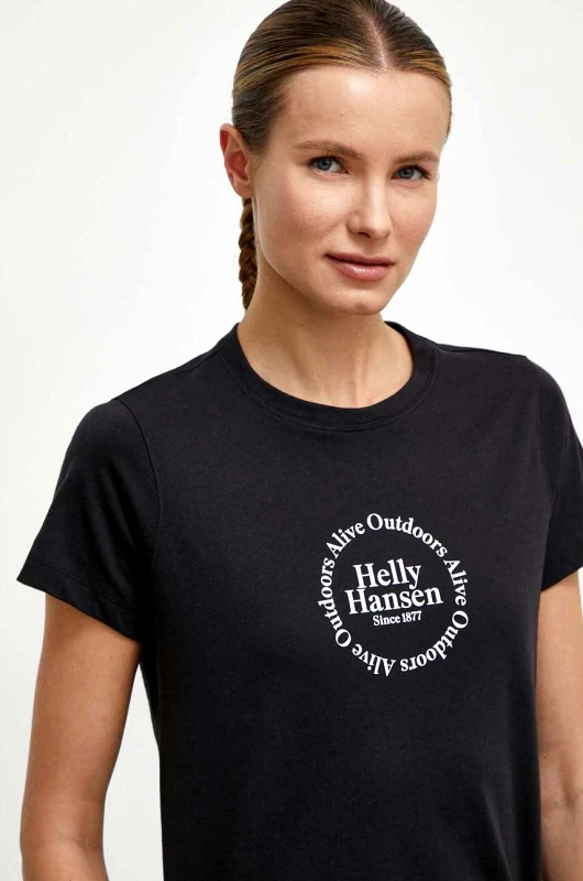 Helly Hansen Βαμβακερό μπλουζάκι Helly Hansen γυναικεία, χρώμα: μαύρο