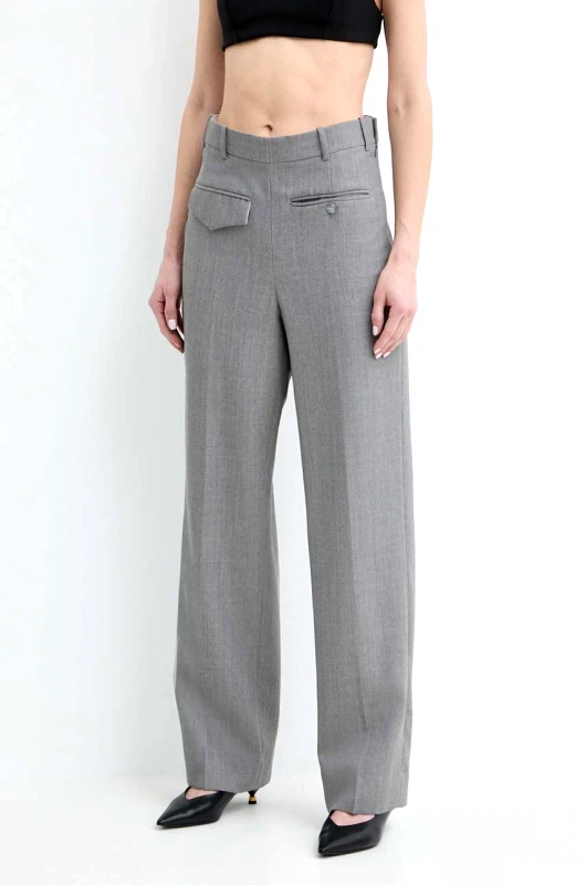 Victoria Beckham Μάλλινα παντελόνια Victoria Beckham χρώμα: γκρι, 1224WTR005385A