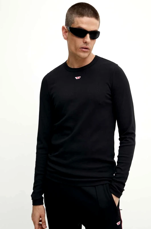 Diesel Longsleeve Diesel D-RIBBER-LS-N χρώμα: μαύρο, A14951.0EJAI
