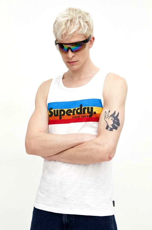 Superdry Βαμβακερό μπλουζάκι Superdry ανδρικά, χρώμα: άσπρο