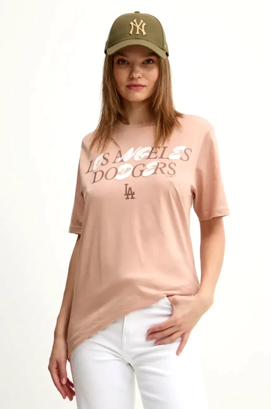 47 brand Βαμβακερό μπλουζάκι 47 brand MLB Los Angeles Dodgers γυναικείο, χρώμα: μπεζ, BB012TEPUFF620781O0