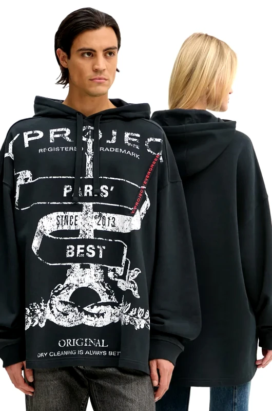 Y/Project Βαμβακερή μπλούζα Y/Project EVERGREEN PARIS' BEST PINCHED HOODIE χρώμα: μαύρο, με κουκούλα, 204SH002