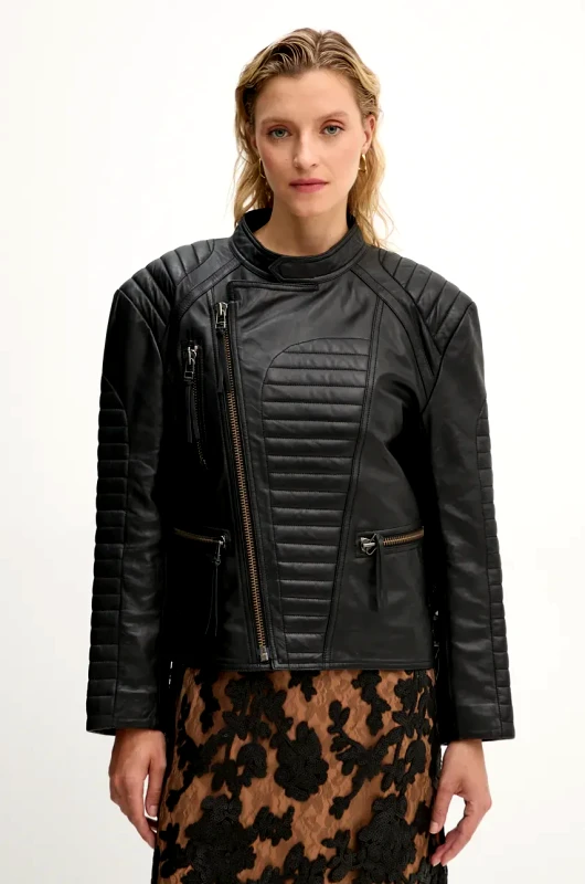 MUNTHE Δερμάτινo jacket MUNTHE TWEEKIE γυναικείο, χρώμα: μαύρο, 243152224304