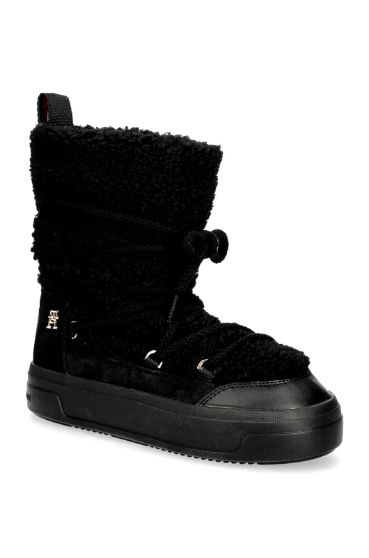 Tommy Hilfiger Μπότες χιονιού Tommy Hilfiger LACE-UP FAUX SHEARLING SNOWBOOT χρώμα: μαύρο, FW0FW08252
