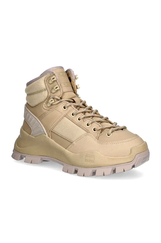 Tommy Jeans Μποτάκια Tommy Jeans TJW FEMININE HYBRID BOOT χρώμα: μπεζ, EN0EN02553
