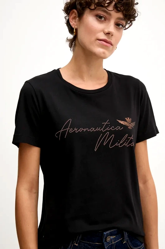 Aeronautica Militare Βαμβακερό μπλουζάκι Aeronautica Militare γυναικείο, χρώμα: μαύρο, TS2354DJ638