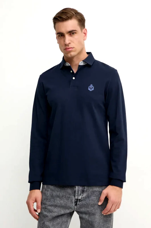 Hackett London Βαμβακερή μπλούζα με μακριά μανίκια Hackett London χρώμα: ναυτικό μπλε, HM550982