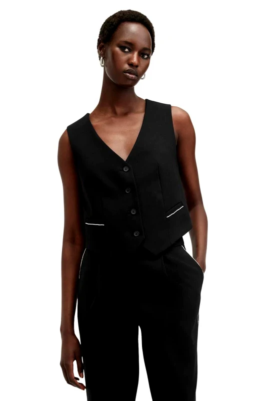 AllSaints Γιλέκο από μείγμα μαλλιού AllSaints ATLAS KRYS WAISTCOAT χρώμα: μαύρο, W006QB