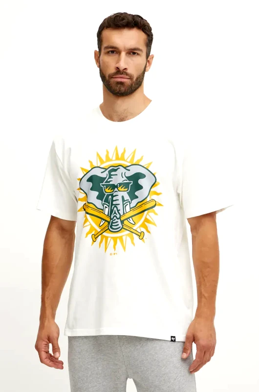 47 brand Βαμβακερό μπλουζάκι 47 brand MLB Oakland Athletics ανδρικό, χρώμα: μπεζ, BC018TMYIHQ634063SS