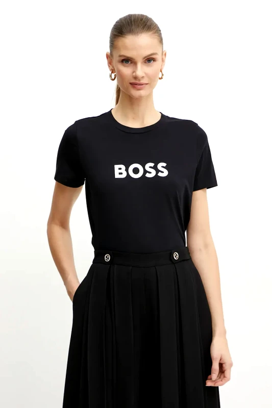 BOSS Orange Βαμβακερό μπλουζάκι Boss Orange BOSS ORANGE γυναικείο, χρώμα: μαύρο, 50501139