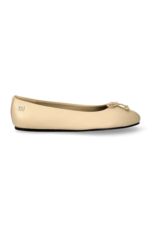 Tommy Hilfiger Δερμάτινες μπαλαρίνες Tommy Hilfiger ESSENTIAL LEATHER BALLERINA χρώμα: μπεζ, FW0FW07768