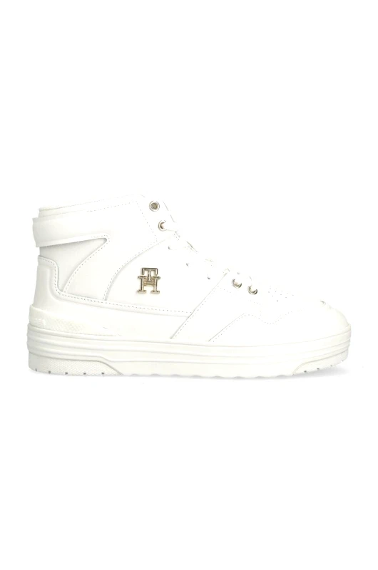 Tommy Hilfiger Δερμάτινα αθλητικά παπούτσια Tommy Hilfiger TH BASKET SNEAKER HI χρώμα: άσπρο, FW0FW07757