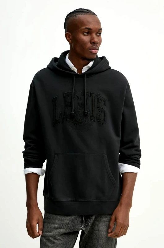 Levi's Βαμβακερή μπλούζα Levi's χρώμα: μαύρο, με κουκούλα