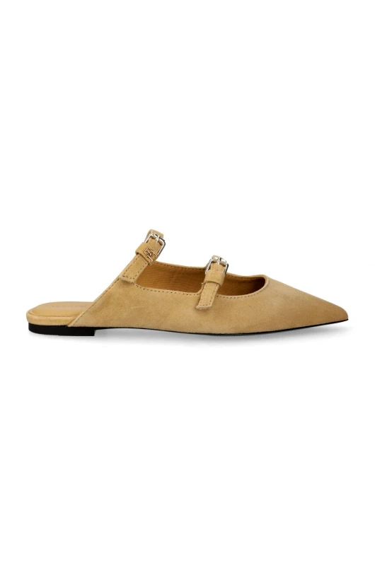 Tommy Hilfiger Παντόφλες σουέτ Tommy Hilfiger TH POINTE SUEDE MULE γυναικείες, χρώμα: μπεζ, FW0FW07697
