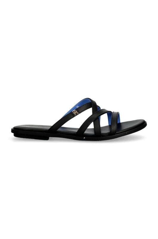 Tommy Hilfiger Δερμάτινες παντόφλες Tommy Hilfiger TH STRAP FLAT SANDAL γυναικείες, χρώμα: μαύρο, FW0FW08067