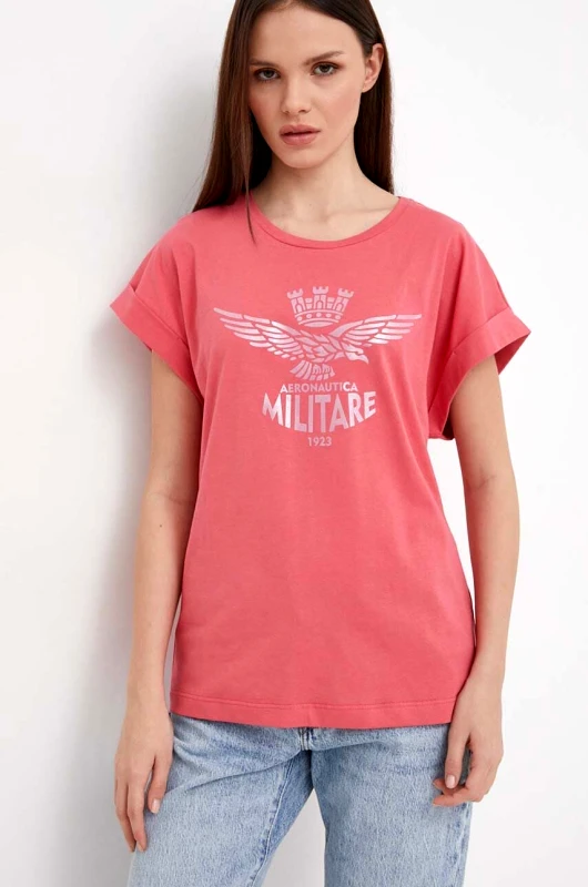 Aeronautica Militare Βαμβακερό μπλουζάκι Aeronautica Militare γυναικεία, χρώμα: ροζ TS2247DJ638