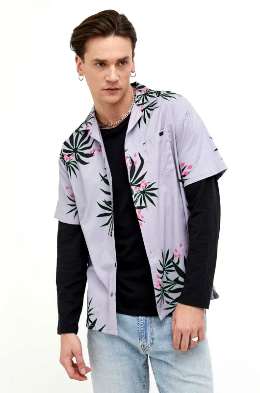 Billabong Βαμβακερό πουκάμισο Billabong ανδρικό, χρώμα: μοβ