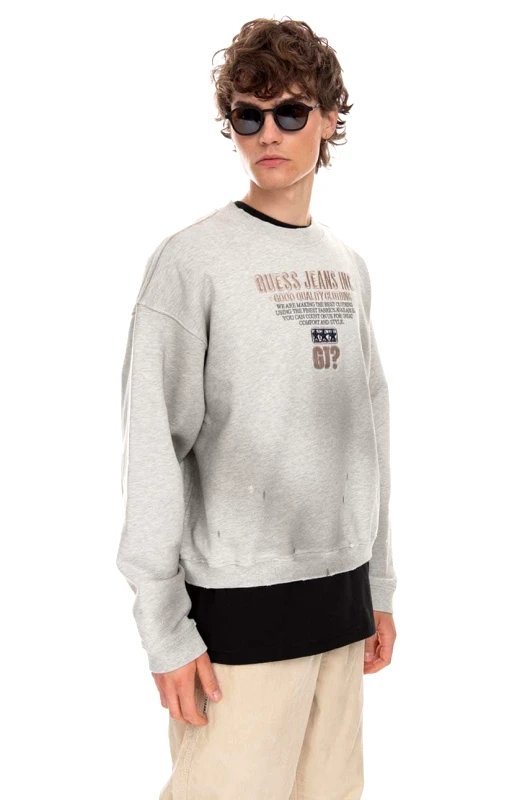 Guess U.S.A. Βαμβακερή μπλούζα Guess χρώμα: γκρι, Bluza GUESS USA Crewneck Sweatshirt M2BQ03KBB40 A118 F3M2BQ03KBB40 A118
