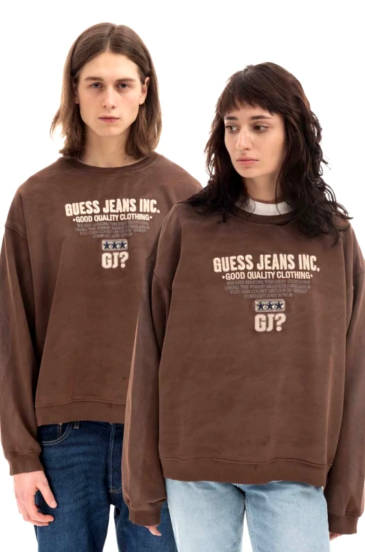 Guess U.S.A. Βαμβακερή μπλούζα Guess χρώμα: καφέ, Bluza GUESS USA Crewneck Sweatshirt M2BQ03KBB40 A118 F3M2BQ03KBB40 A118