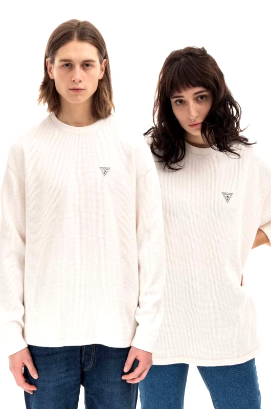 Guess U.S.A. Βαμβακερό πουλόβερ Guess χρώμα: μπεζ, Sweter GUESS USA Longsleeve Thermal Crewneck M2BP01KBB20 G046 F3M2BP01KBB20 G046