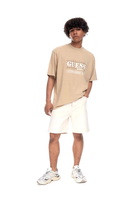 Guess Originals Μπλουζάκι Guess Washed Grid Logo Tee χρώμα: μπεζ