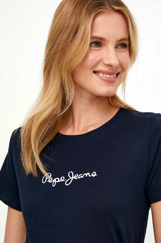 Pepe Jeans Βαμβακερό μπλουζάκι Pepe Jeans LORETTE γυναικεία, χρώμα: ναυτικό μπλε PL505827