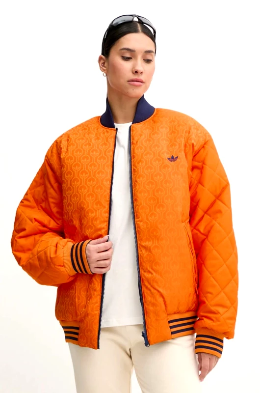 Αναστρέψιμο μπουφάν bomber adidas Originals 70s Reversible Oversized Bomber Jacket χρώμα: πορτοκαλί, JN7657 φωτογραφία