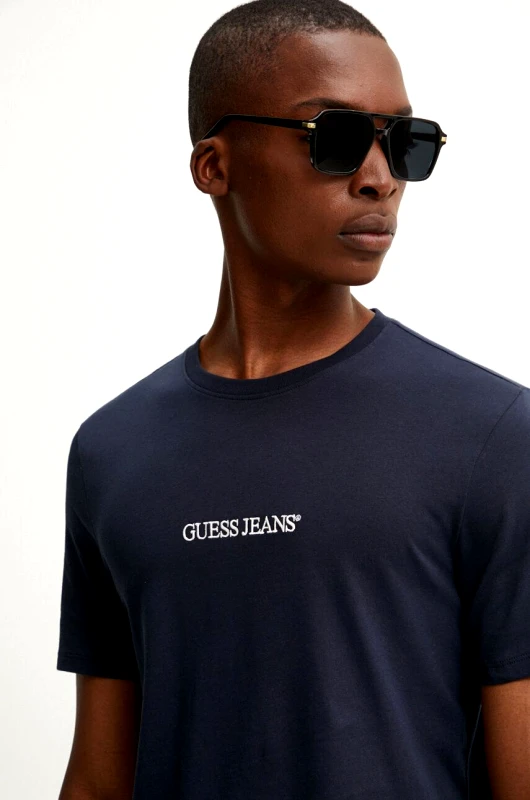 Guess Jeans Βαμβακερό μπλουζάκι Guess Jeans ανδρικό, χρώμα: ναυτικό μπλε, M4YI52 K8HM0