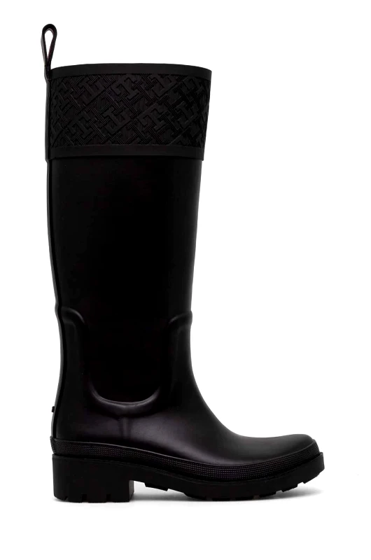 Tommy Hilfiger Γαλότσες Tommy Hilfiger RUBBER LONG BOOT MONOGRAM χρώμα: μαύρο, FW0FW08161