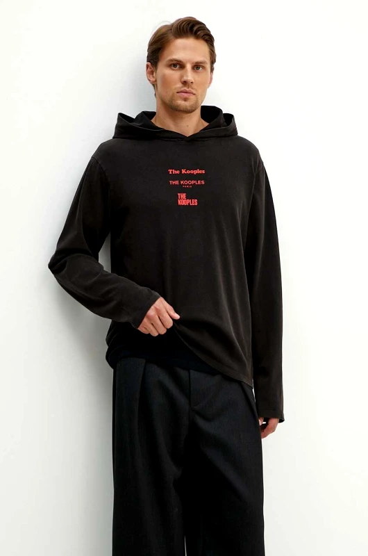 The Kooples Βαμβακερή μπλούζα The Kooples χρώμα: μαύρο, με κουκούλα, HTSL29000K