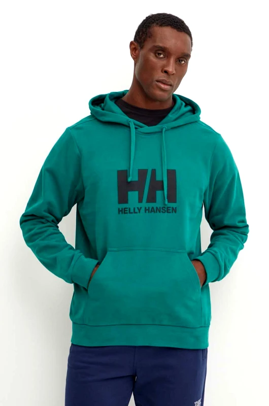 Helly Hansen Βαμβακερή μπλούζα Helly Hansen HH LOGO χρώμα: πράσινο, με κουκούλα, 30394