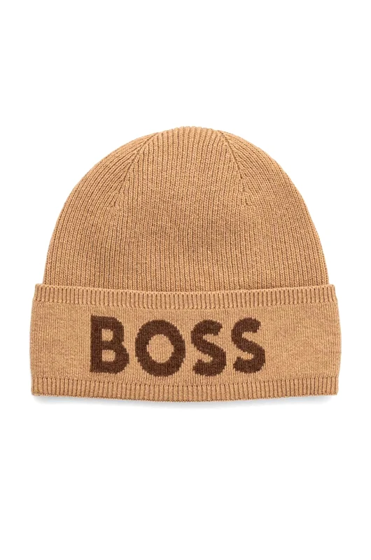 BOSS Σκουφί από μείγμα μαλλιού BOSS χρώμα: μπεζ, 50524348