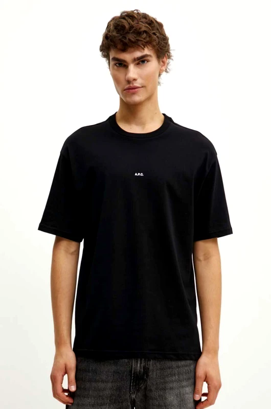 A.P.C. Βαμβακερό μπλουζάκι A.P.C. t-shirt boxy micro logo GOTS ανδρικό, χρώμα: μαύρο, COHBW.H26386