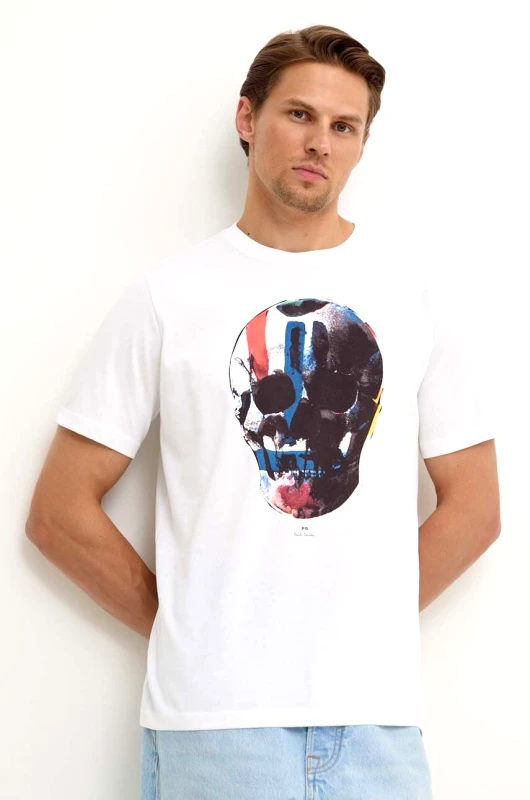 PS Paul Smith Βαμβακερό μπλουζάκι PS Paul Smith ανδρικό, χρώμα: άσπρο, M2R.011R.NP4685
